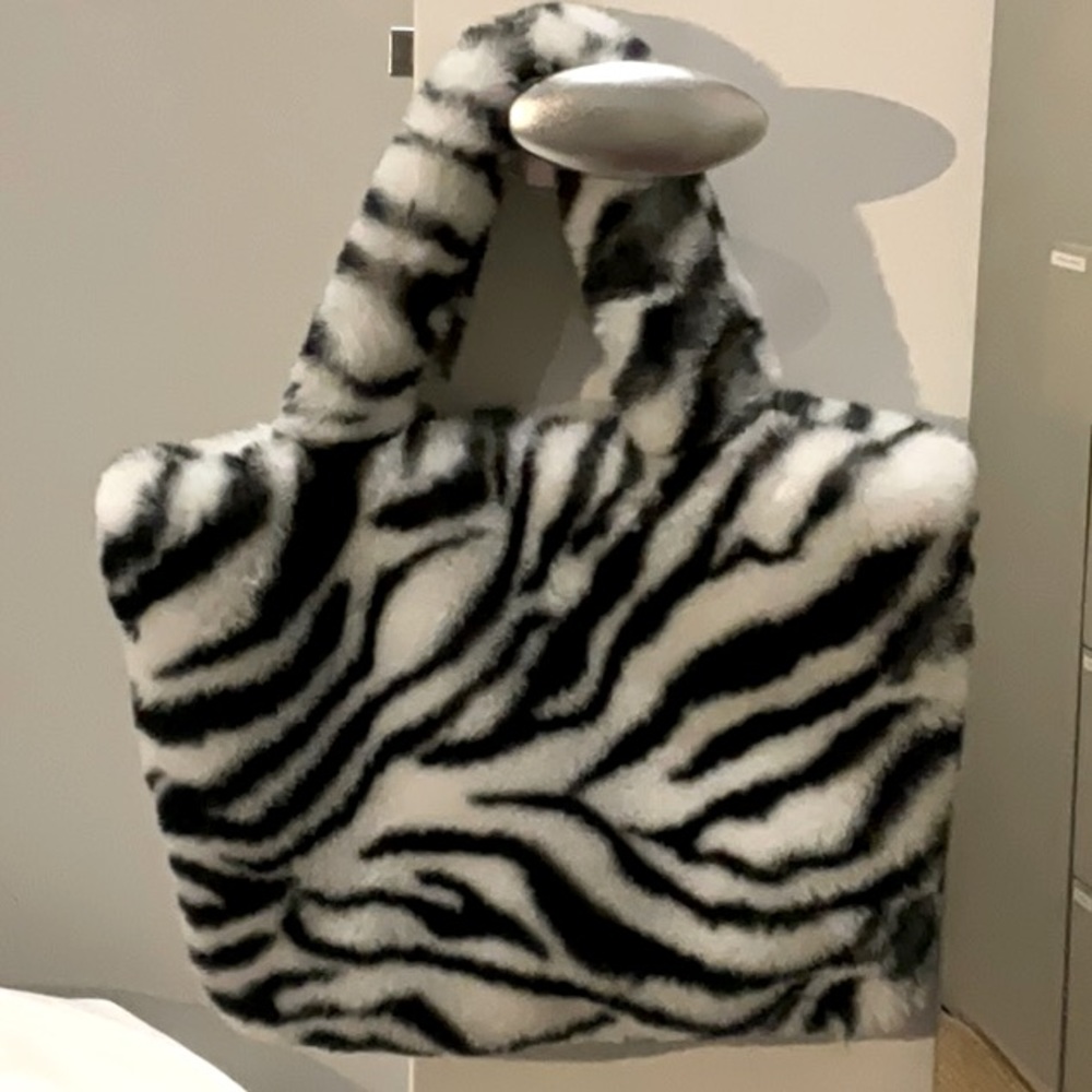 Fluffy zebra print bag y2k